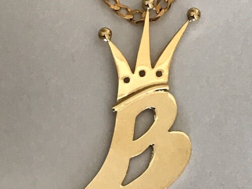 9ct Gold B-Crown Pendant on large Gold Chain