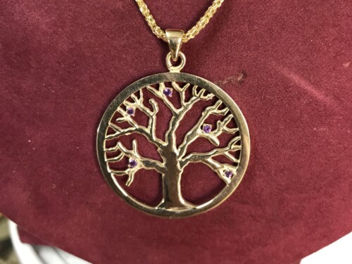 9ct Yellow gold tree of life on a medium gold chain
